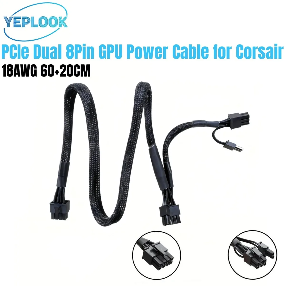 YEPLOOK YEPLOOK PCIe 6+2 dual 8-pin cable for Corsair AX1600i AX1000 AX850 Titanium 18AWG — product photo