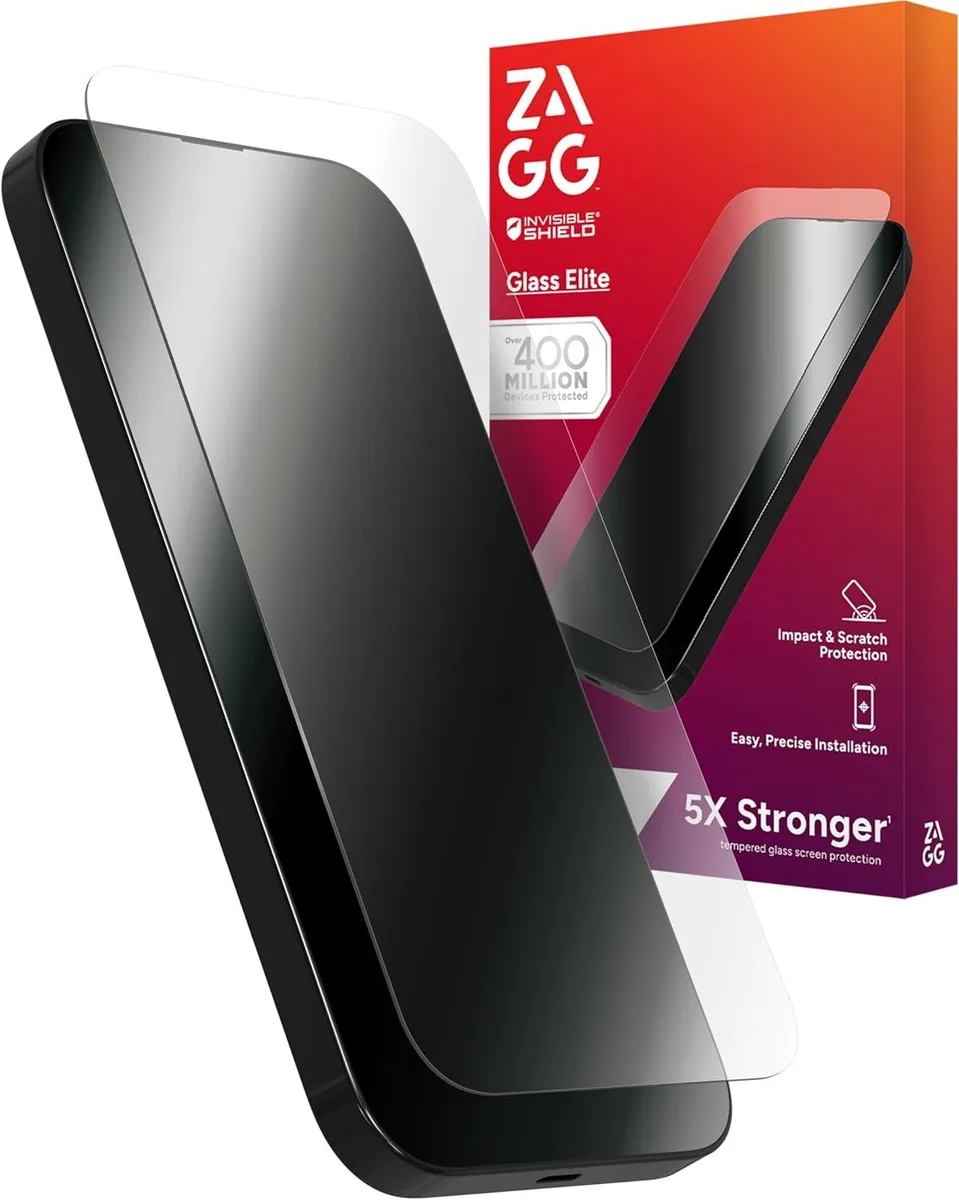 Clear tempered glass screen protector with reinforced edges and installation tray