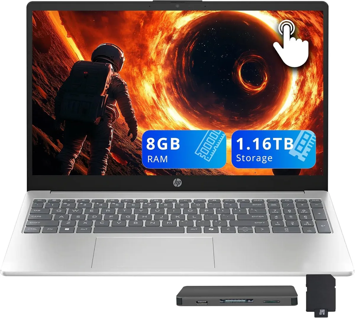 HP HP 15.6" FHD Touchscreen Business Laptop Ryzen 5 7520U 8GB LPDDR5 1.16TB Storage Silver — product photo
