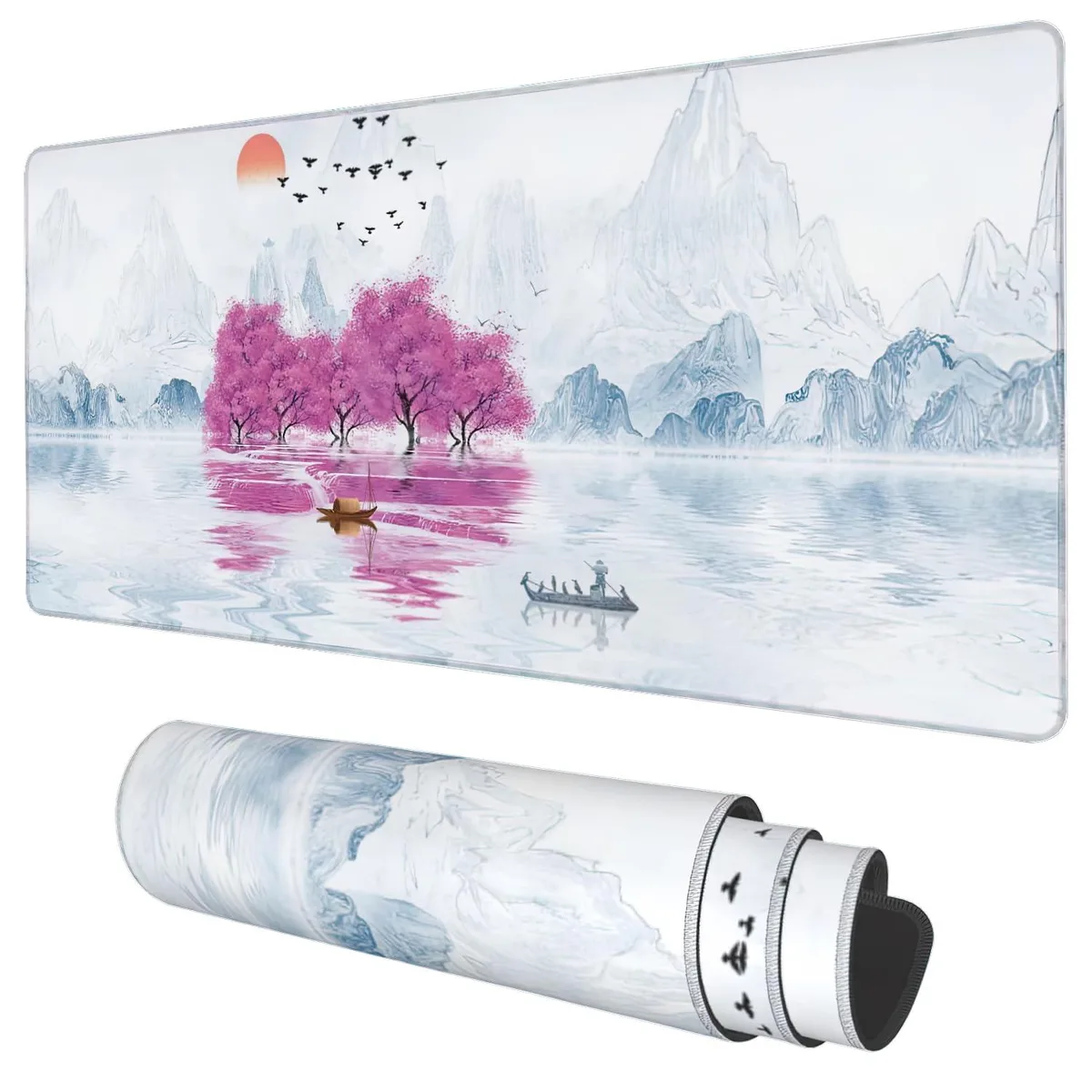 KEHIPI KEHIPI Desk Mat Cherry Blossom Tree Oil Ink Painting 35.4x15.7 in mouse pad — product photo