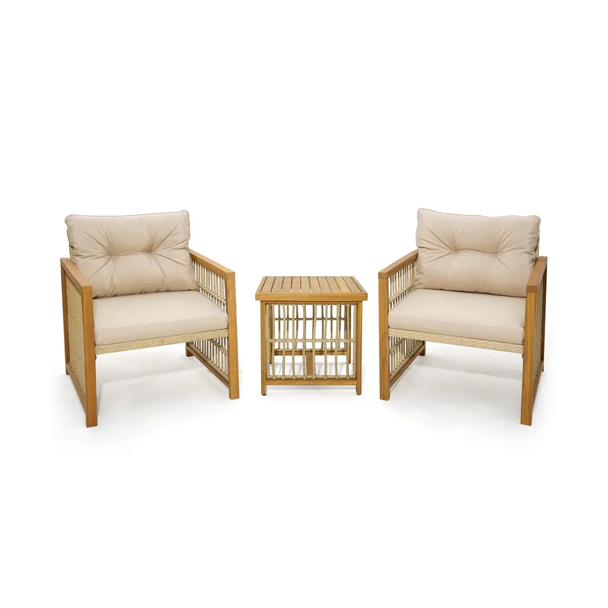 SlickBlue SlickBlue 3-Piece PE Wicker Patio Set with Acacia Wood Frame and Beige Cushions — product photo