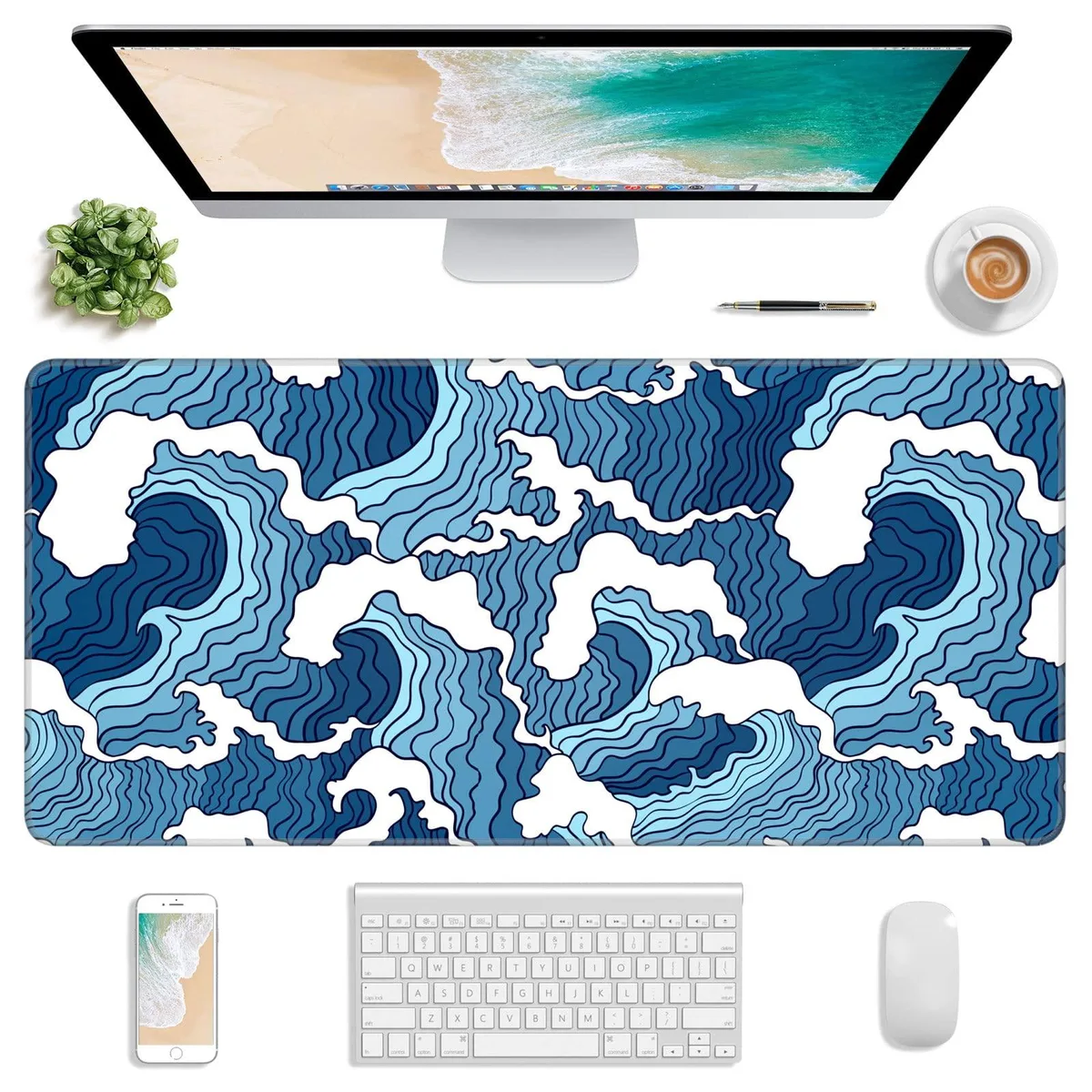 KEHIPI KEHIPI 30 x 14 Inch Mouse Pad Blue White Wave — product photo