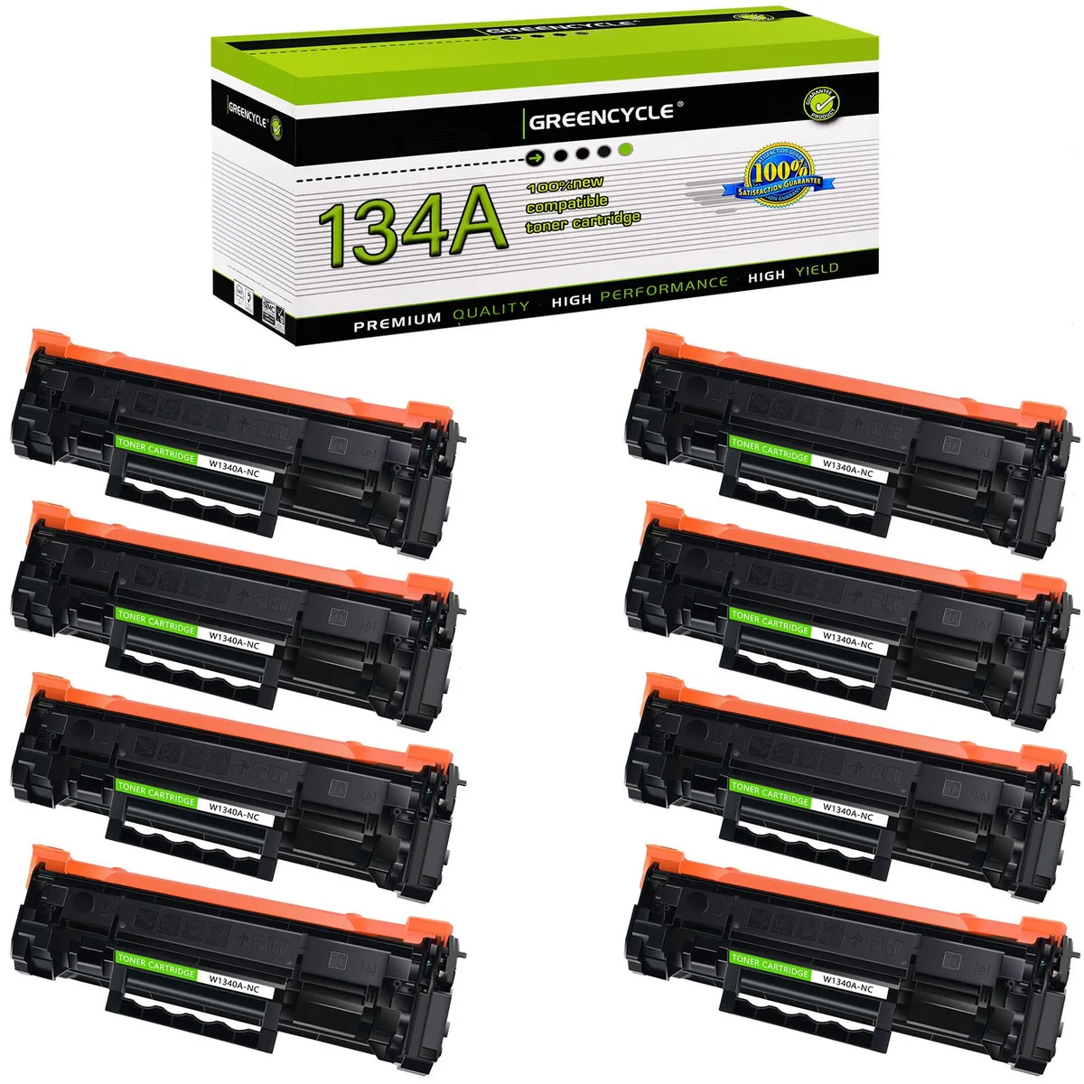 GREENCYCLE GREENCYCLE 8PK Black Toner Cartridge Compatible HP 134A W1340A No Chip — product photo