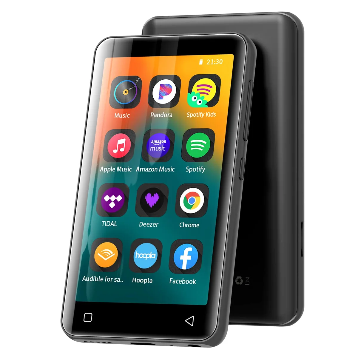 Grey rectangular MP3 player with 4 inch touch screen