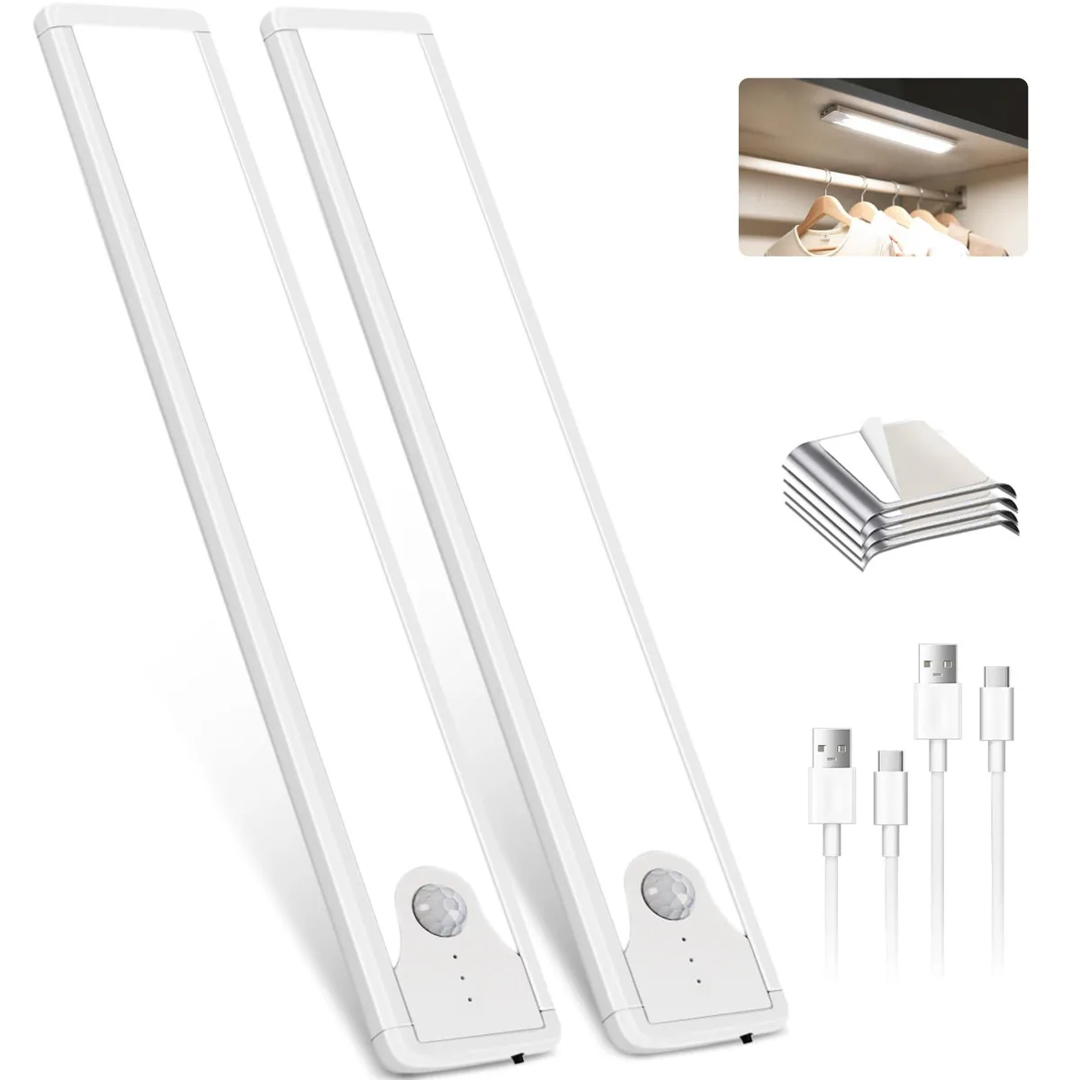 Two white 16-inch LED light bars with clear prismatic covers, magnetic adhesive mounting