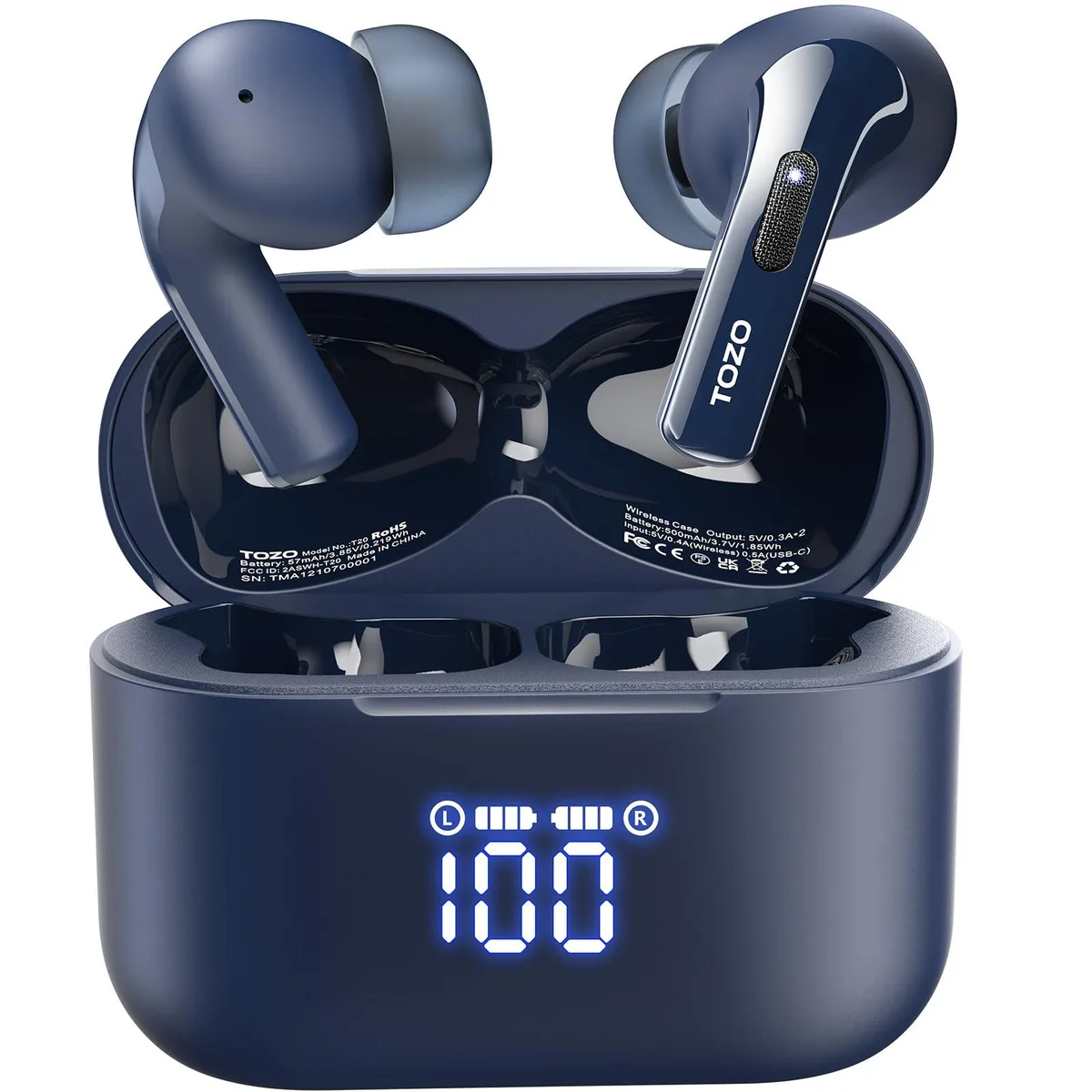 TOZO Store TOZO Store T20 Wireless Earbuds Blue 48.5 Hours Playtime IPX8 Waterproof Bluetooth 5.3 — product photo