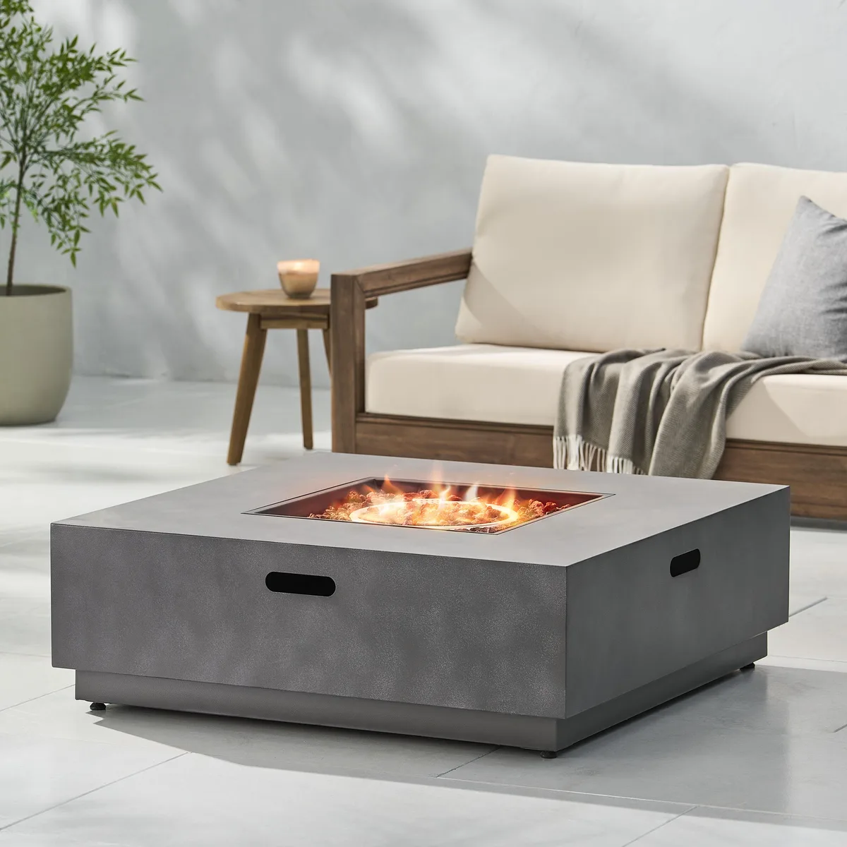 tuphen tuphen Square Iron Fire Pit 50000 BTU Stone Gray — product photo