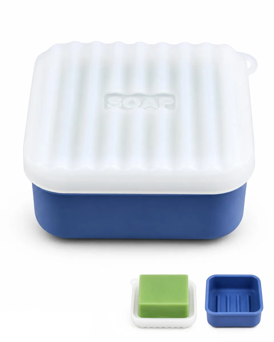Square translucent silicone soap case with lift-tab lid
