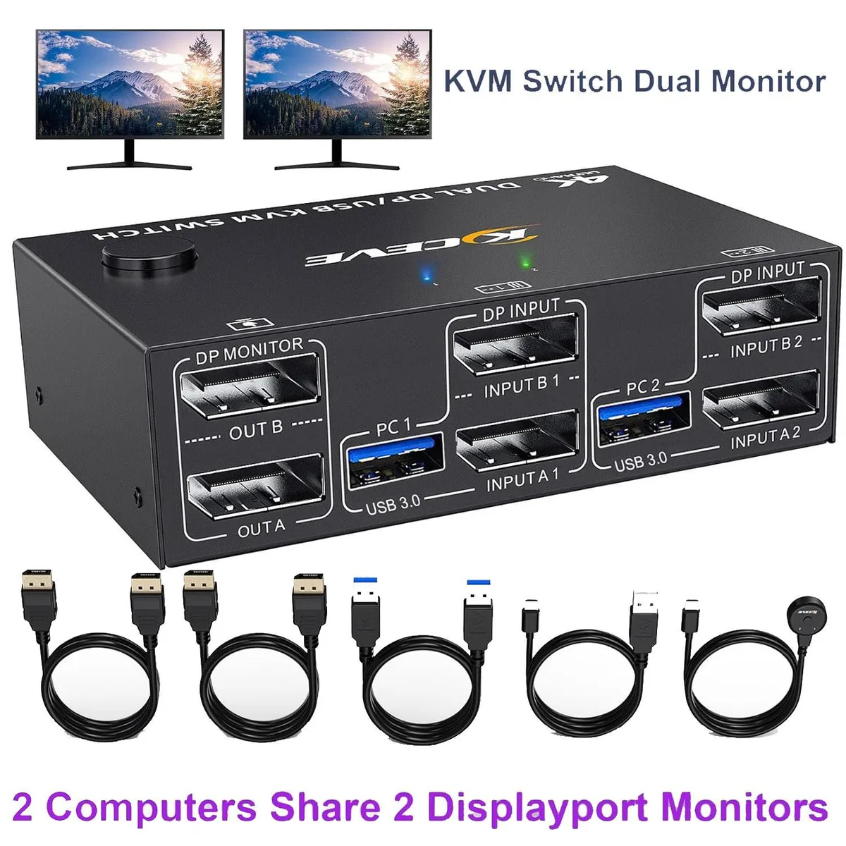 WRIARICH WRIARICH DisplayPort KVM Switch 2-Port 8K@30Hz 4K@144Hz Wired Remote — product photo
