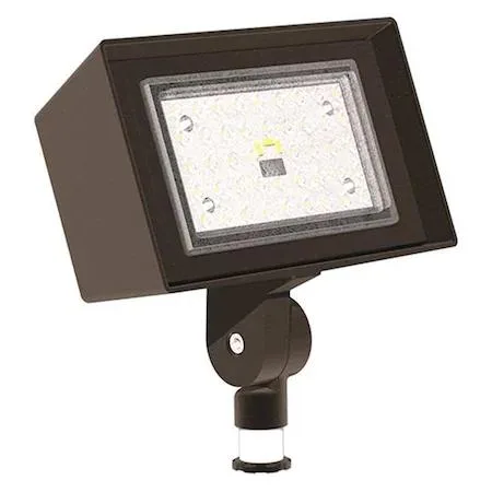 Bronze rectangular LED floodlight with knuckle mount and photocontrol sensor