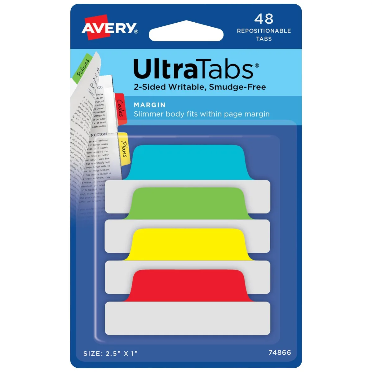 Avery Ultra Tabs 48-pack assorted colours clear adhesive body 2.5 by 1 inch