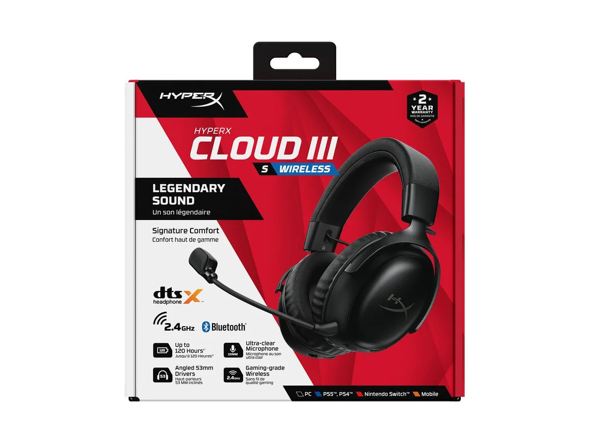 Black over-ear wireless gaming headset with padded ear cups and headband