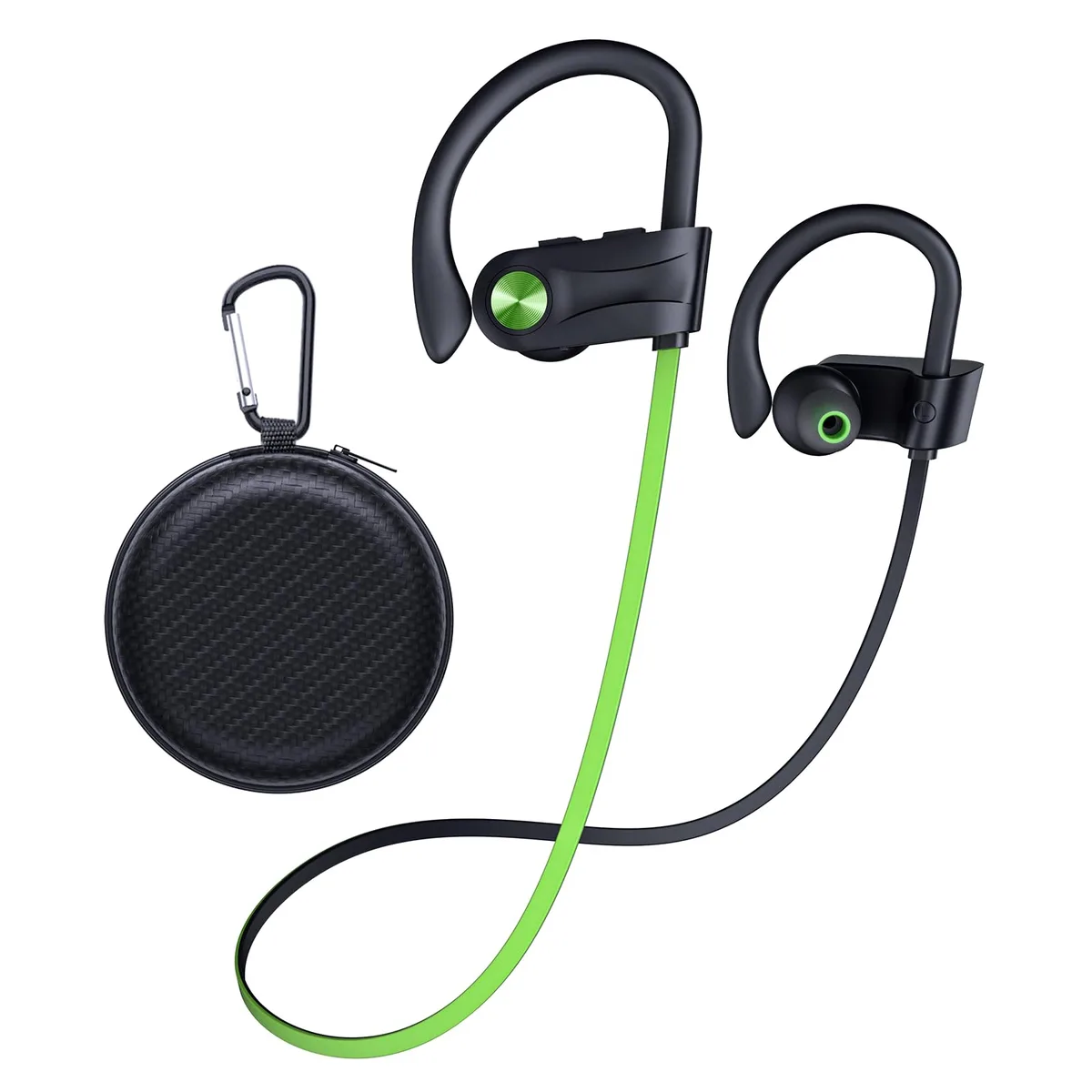 Black earhook wireless earbuds with charging case