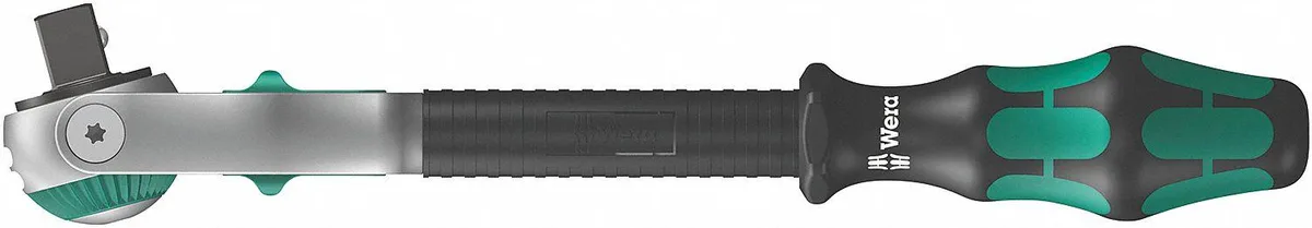 Satin-finish 1/2" drive ratchet with round head, 72 teeth, 5-position flex, speed sleeve, metal case with foam insert
