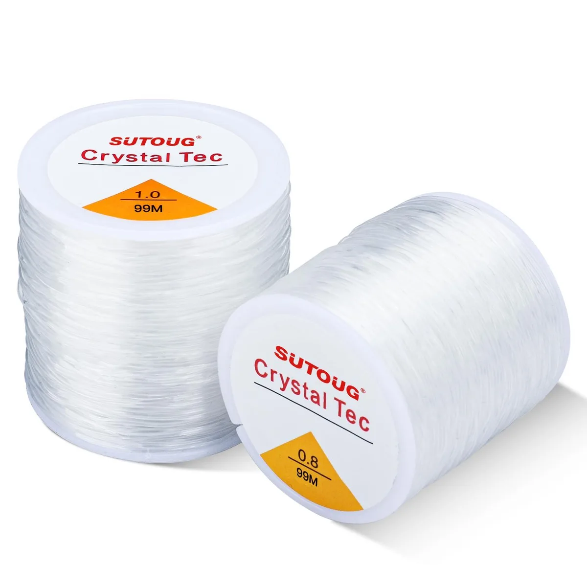 Two clear elastic cord spools, 0.8mm and 1.0mm diameter, 216 yards total