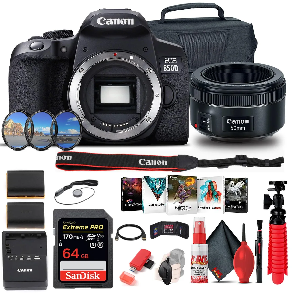 Canon Canon EOS Rebel 850D / T8i DSLR Camera with EF 50mm f/1.8 Lens 64GB Bundle — product photo