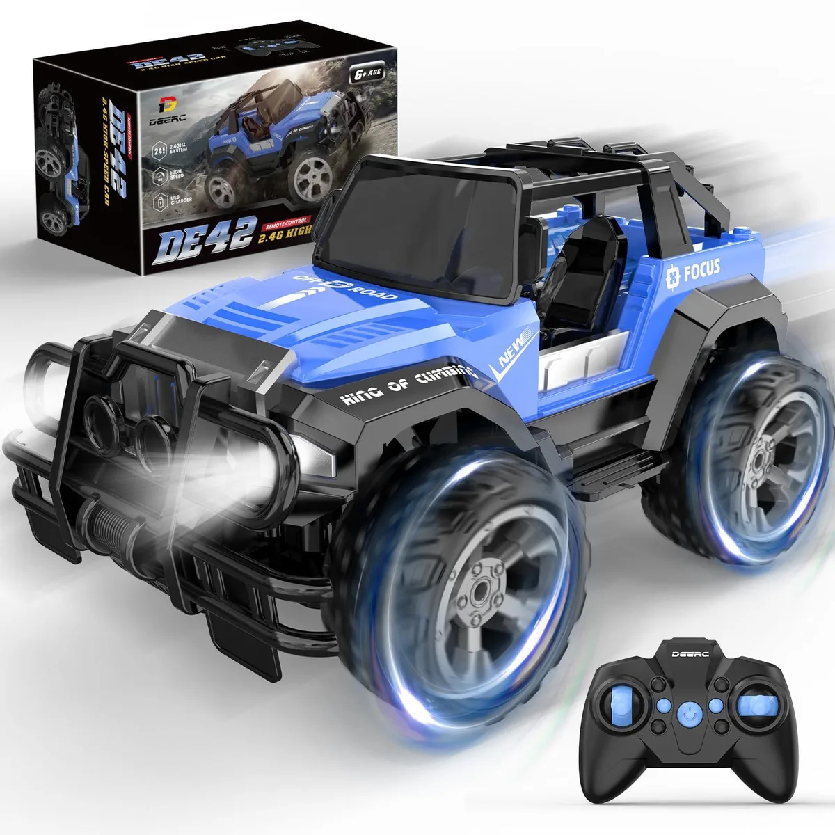  DE42 1:18 RC Car 80 min 2.4 GHz Blue with Case — product photo