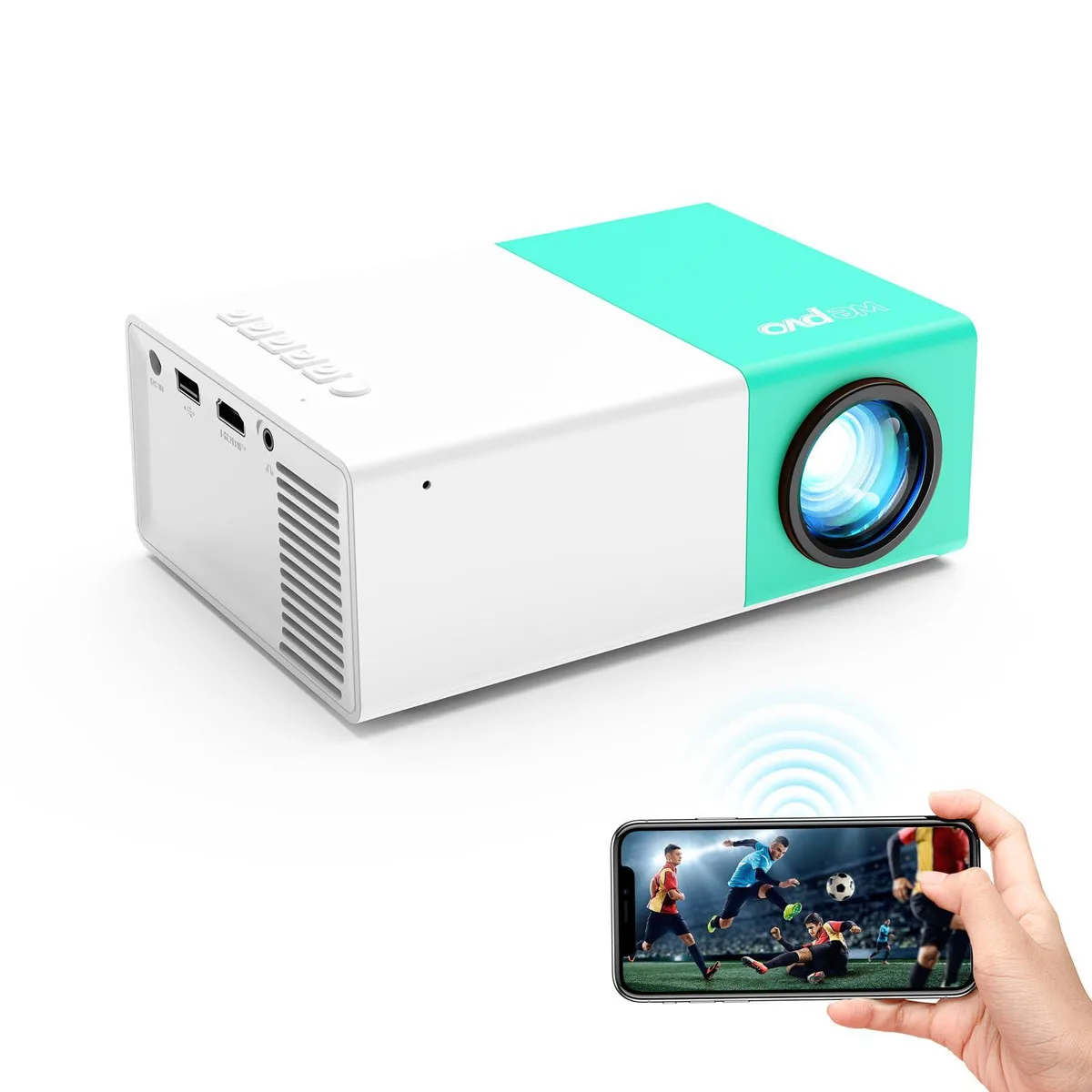 Light mint compact LCD projector with built-in speaker and remote