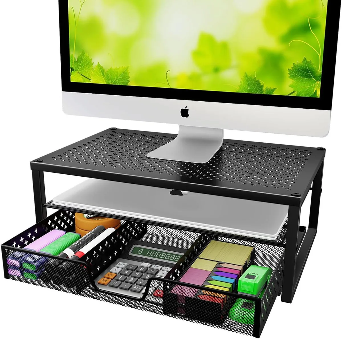 BFKK BFKK Monitor Stand Riser with Drawer Black 16x10x6.25in — product photo