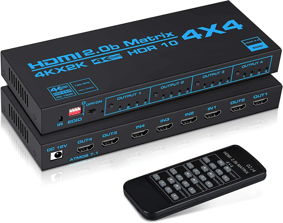 Jansicotek Jansicotek OZJ4 4K@60Hz HDMI Matrix Switch 4x4 with EDID and IR Remote — product photo