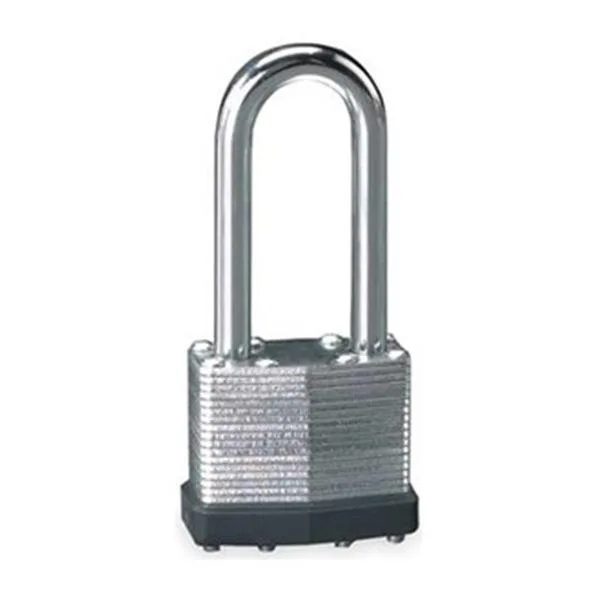 Silver laminated steel padlock with 1/4 inch steel shackle