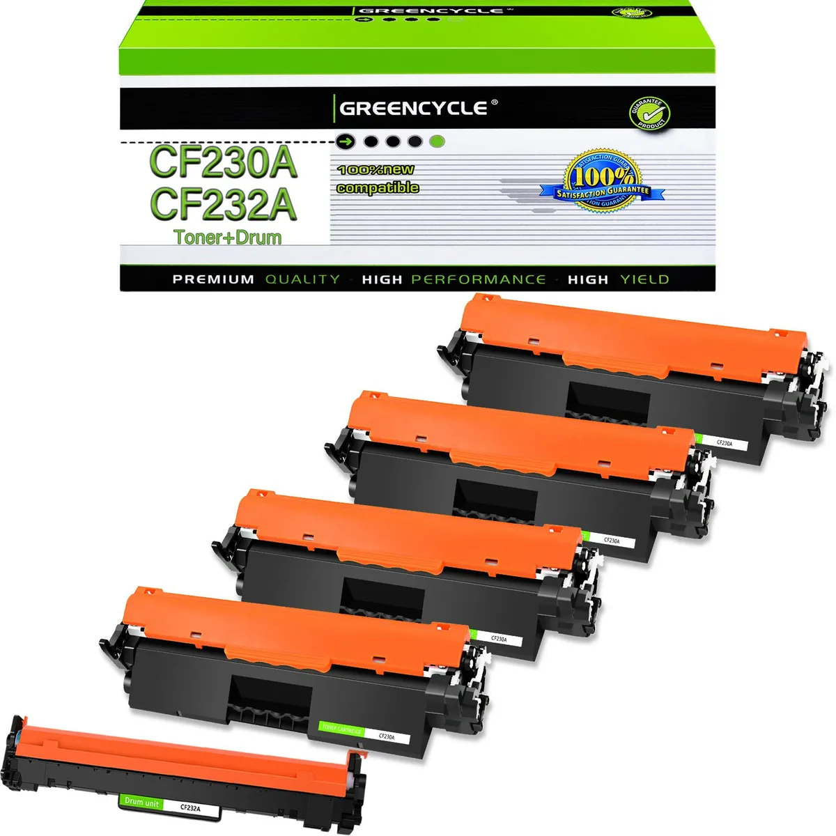 GREENCYCLE GREENCYCLE 4× CF230A toner + 1× CF232A drum (30A/32A) — product photo