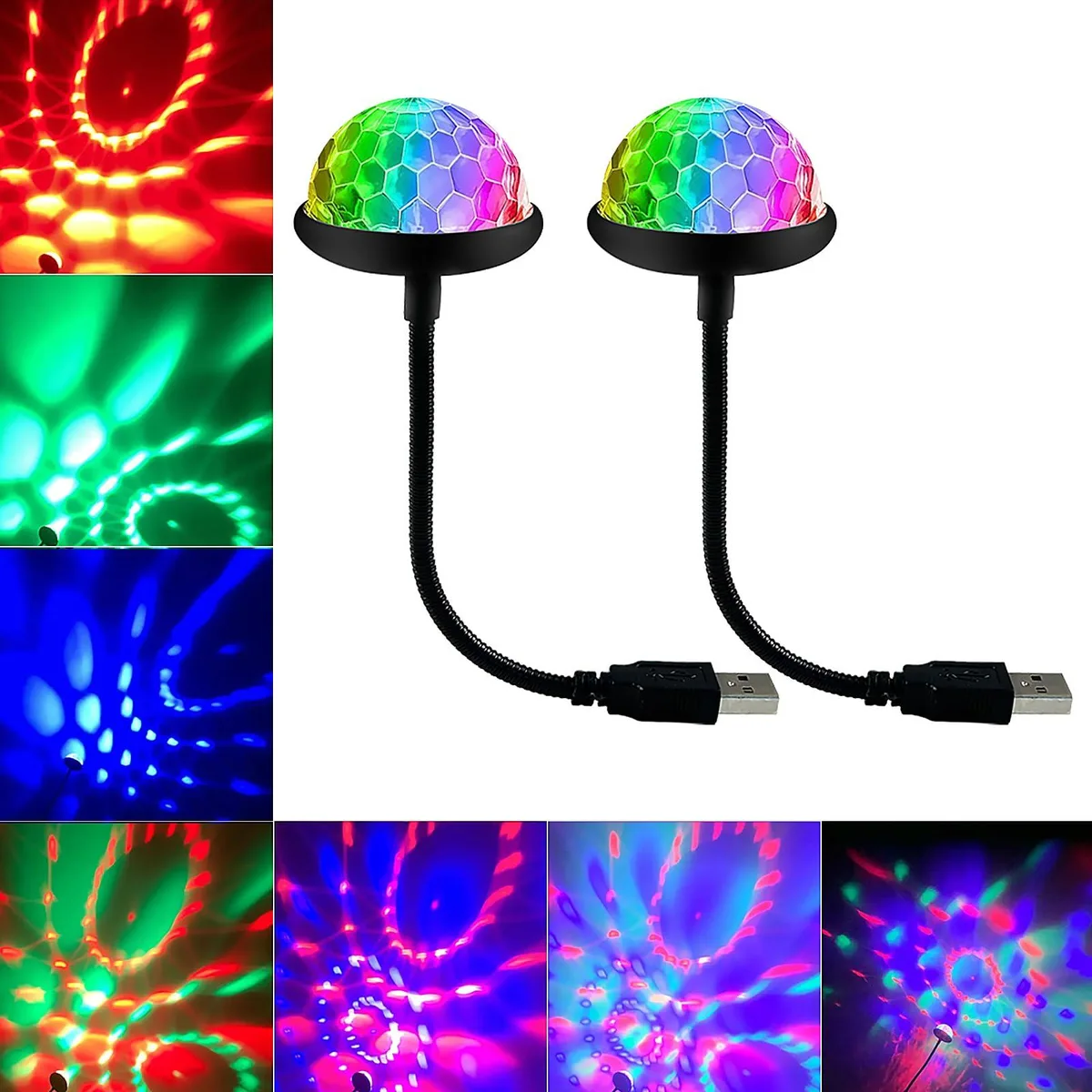Two black USB mini disco balls with flexible necks