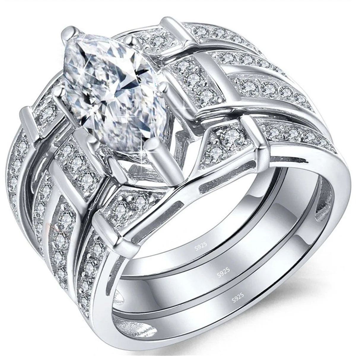 Mabella Fashion Mabella Fashion Marquise CZ Bridal Set Sterling Silver Size 10 — product photo