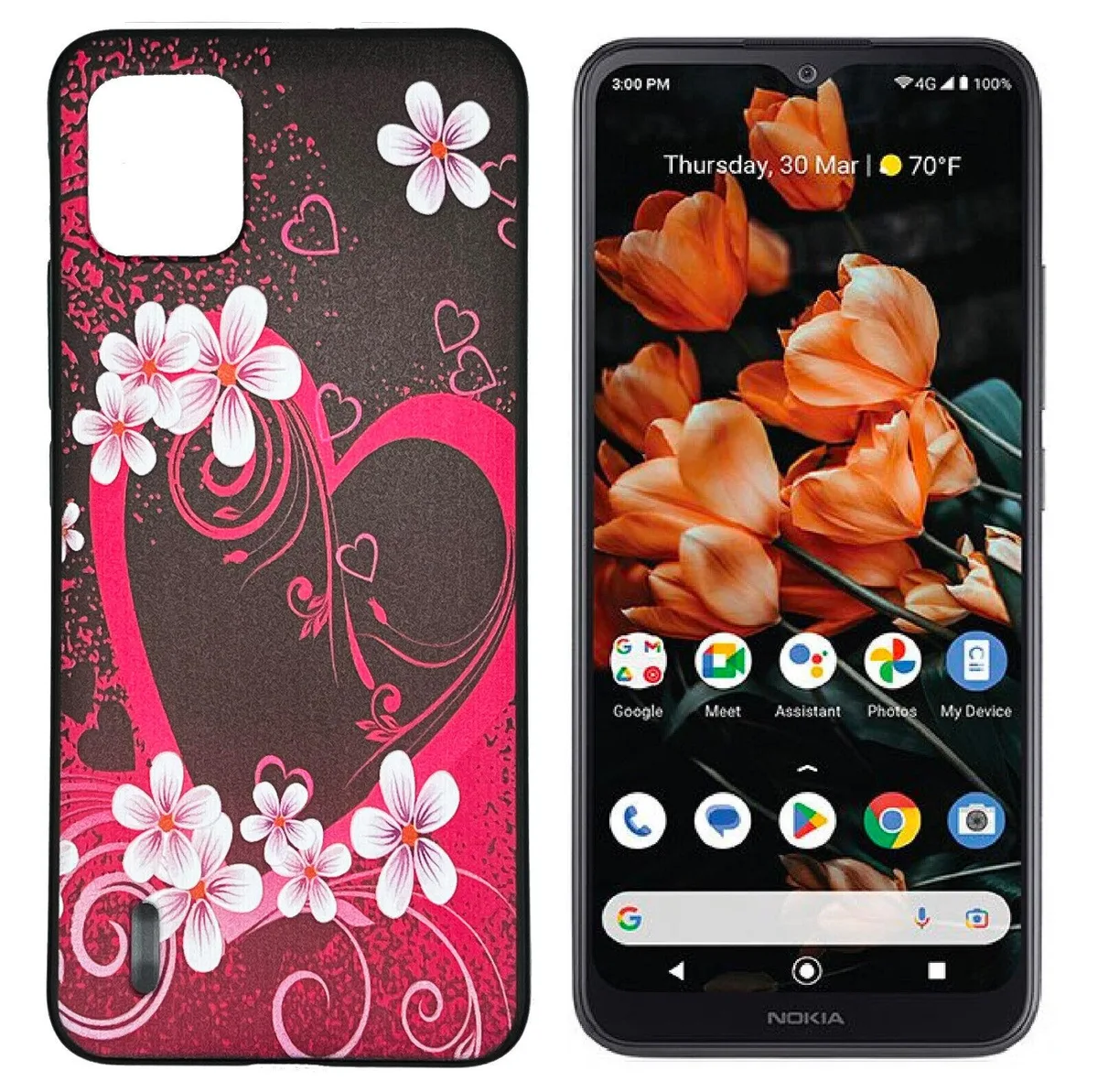 ExtremeCases - Generic ExtremeCases - Generic Nokia C110 N156DLTPU Flexible Skin Cover Case + Tempered Glass Pink Heart — product photo