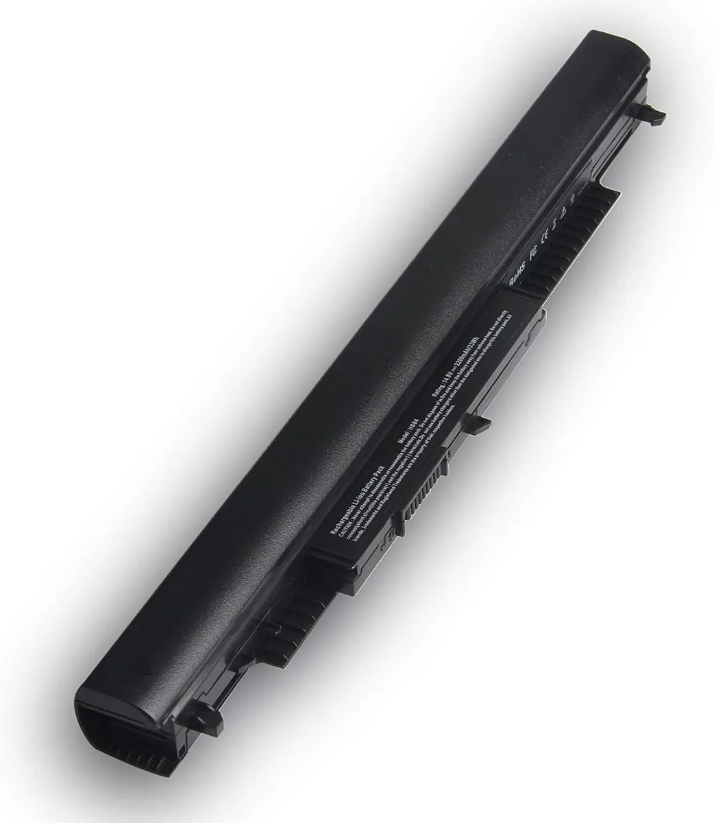 Rectangular black laptop battery with four cells and connector pins