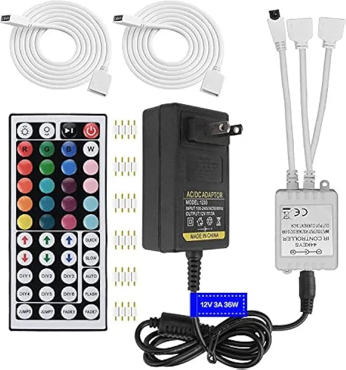 TAURKENAM TAURKENAM 12V 3A 36W power adapter with 44-key IR RGB controller and 2-port output — product photo