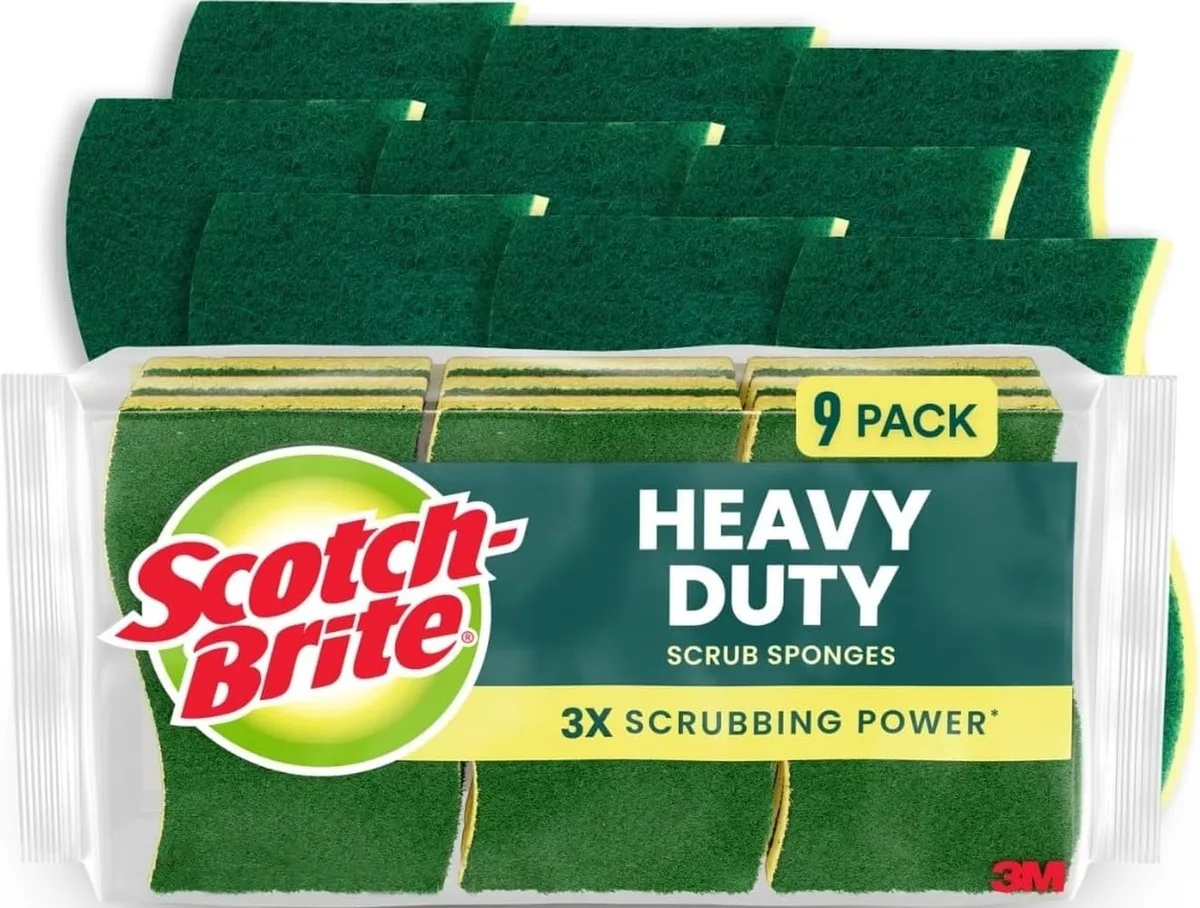Pack of nine yellow and green S-shaped scrub sponges