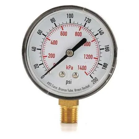 Value Brand Value Brand 4FLW2 Commercial Pressure Gauge 0 to 200 psi 2 1/2 in Dial 1/4 in NPT — product photo