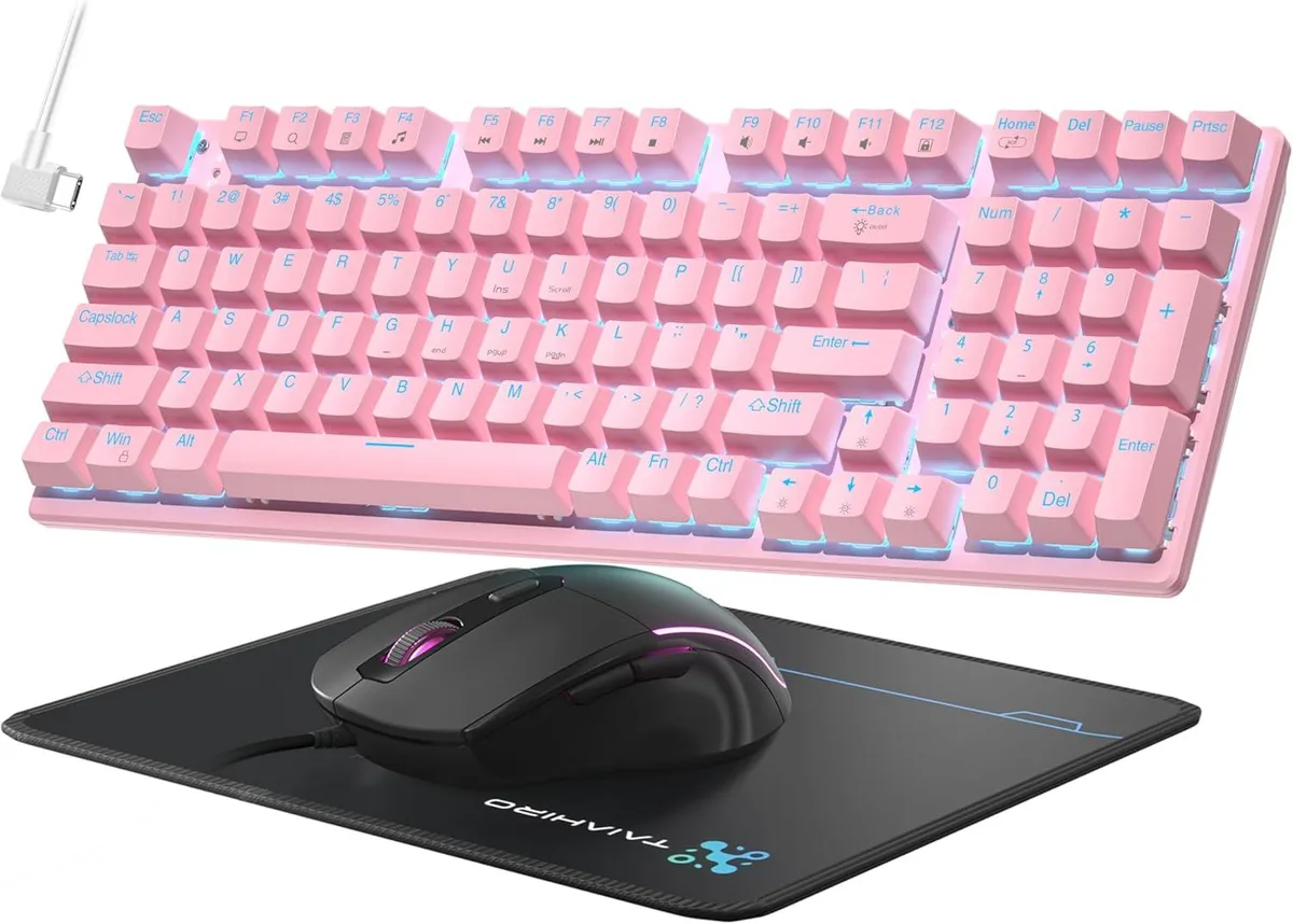 BFKK BFKK Gaming Keyboard and Mouse Set, Pink, 98-Key, 18 Modes, 4 DPI — product photo
