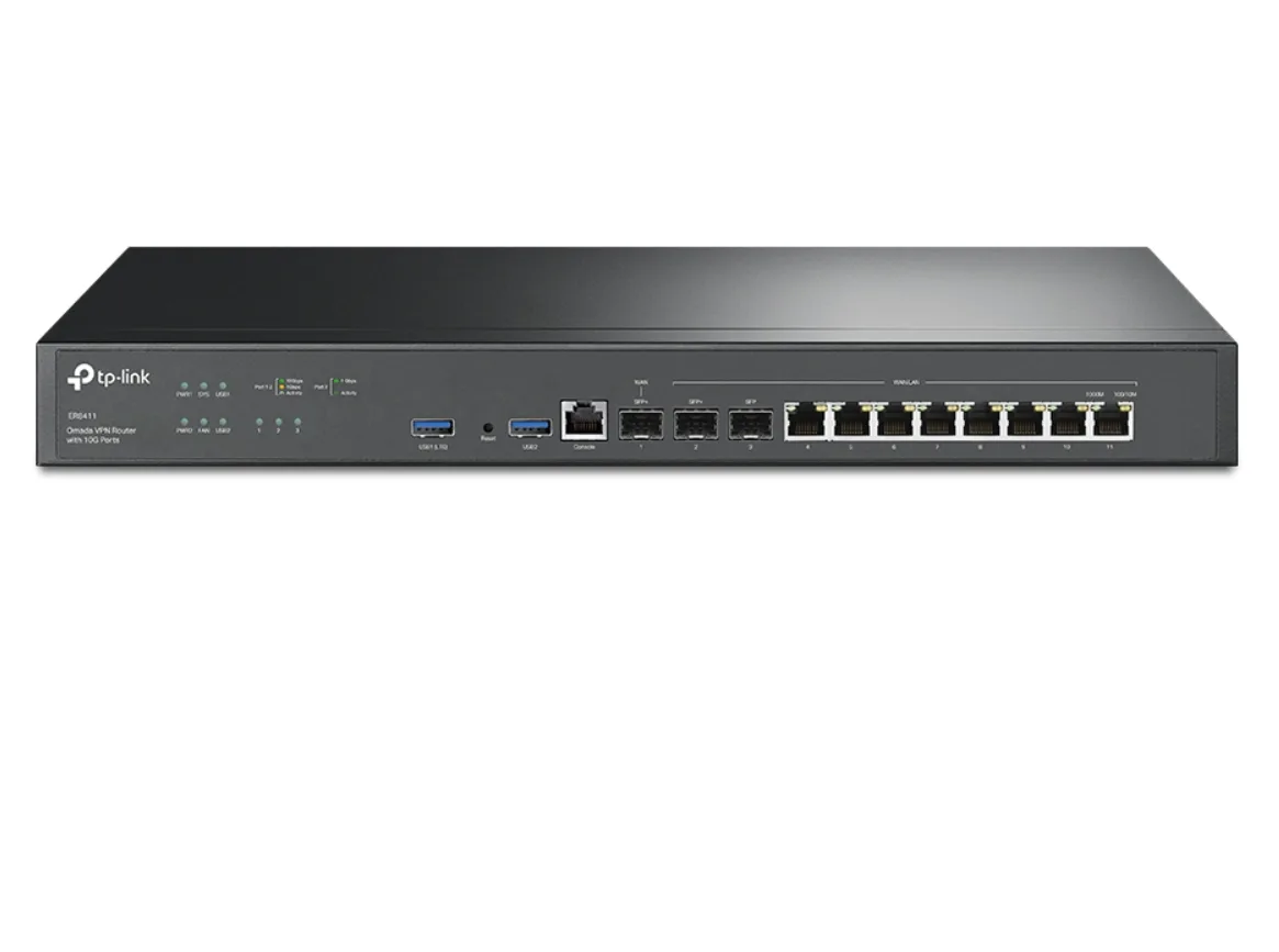 TP-Link TP-Link ER8411 firewall appliance 10 WAN ports 2300000 sessions 1000+ clients — product photo