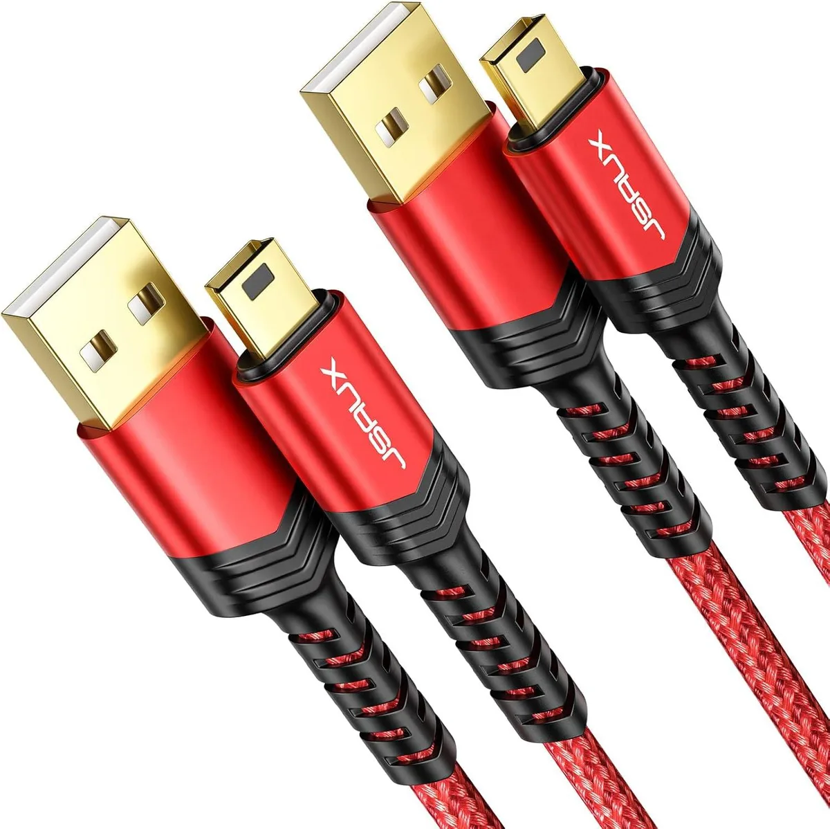 Kootion Kootion Mini USB Cable 2-Pack 3.3ft+6.6ft USB 2.0 Type A to Mini B Braided Red — product photo