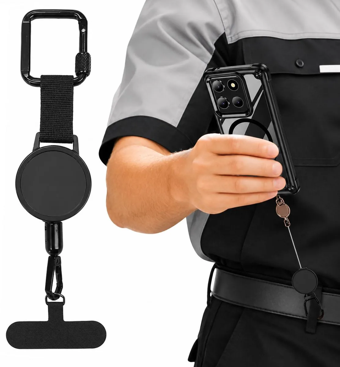 Nakedcellphone Nakedcellphone Anti-Theft Phone Reel Clip Retractable Cable Universal Holder Black — product photo