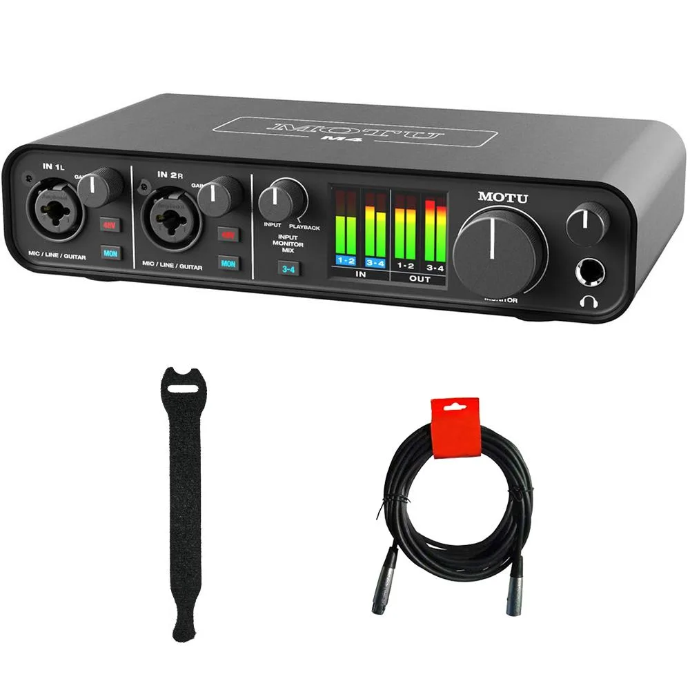 Motu Motu M4 4x4 USB-C Audio-MIDI Interface with XLR Cable and Straps — product photo