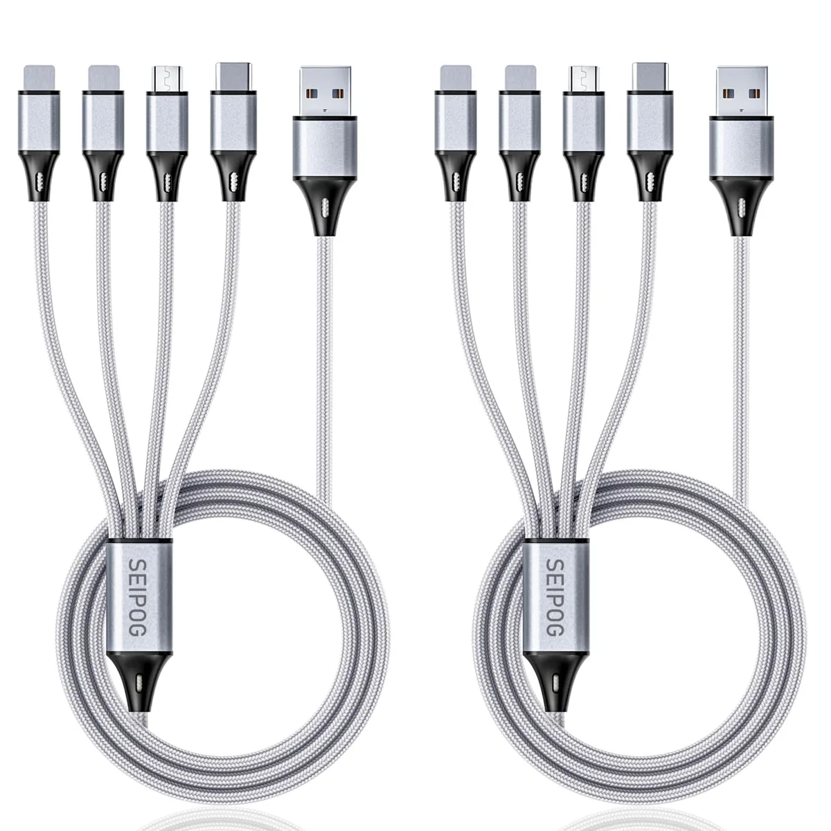 No Sew No Sew 4in1 Multi Charging Cable Silver 4ft 2Pack 3A 15W — product photo