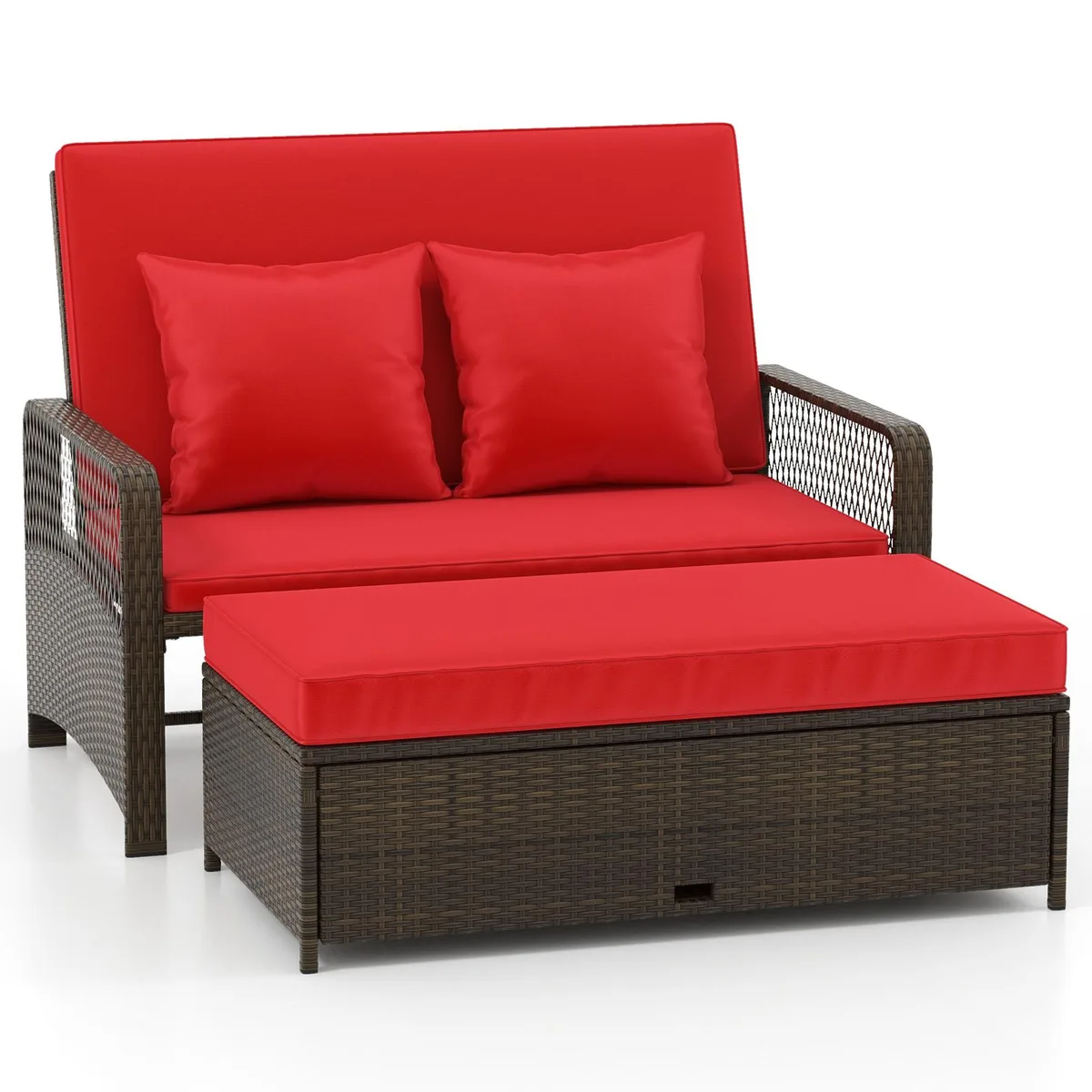 SlickBlue SlickBlue Red Wicker Daybed 4-Level Adjustable Backrest Patio Furniture — product photo