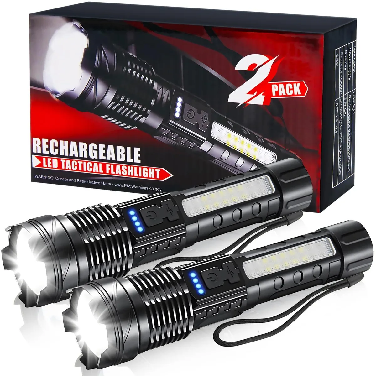 Two compact rechargeable flashlights with matte finish and adjustable focus heads
