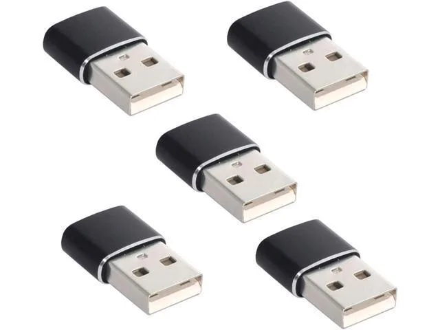 Five black USB-C female to USB-A male adapters