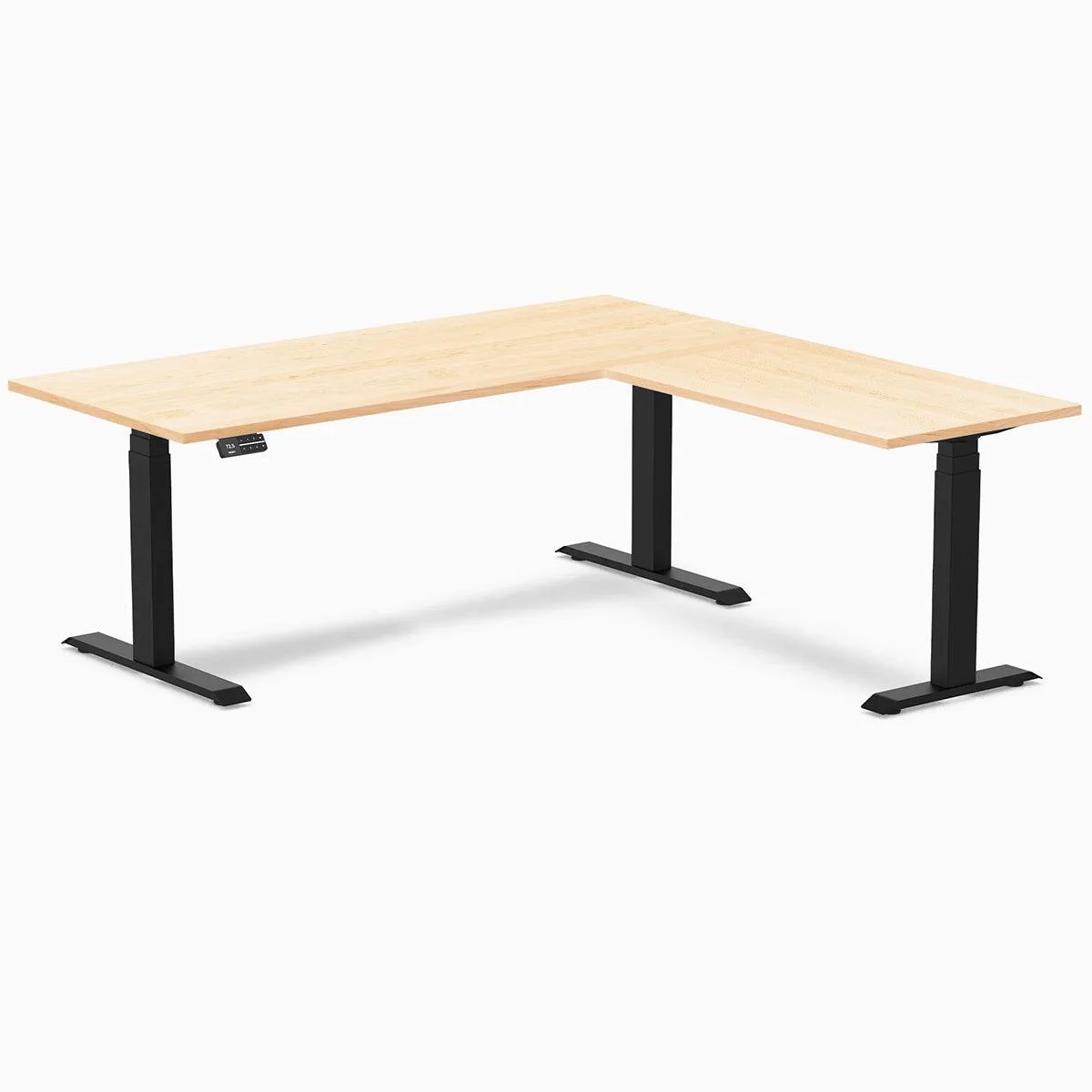 Desky Desky Hardwood L-Shape Sit Stand Desk Maple 72 x 30 x 70 x 24 in Matte Black — product photo