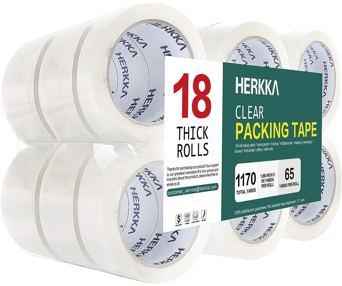  HERKKA PackingTape-18-65Y Clear Tape 18 Rolls 1.88" x 65yd — product photo