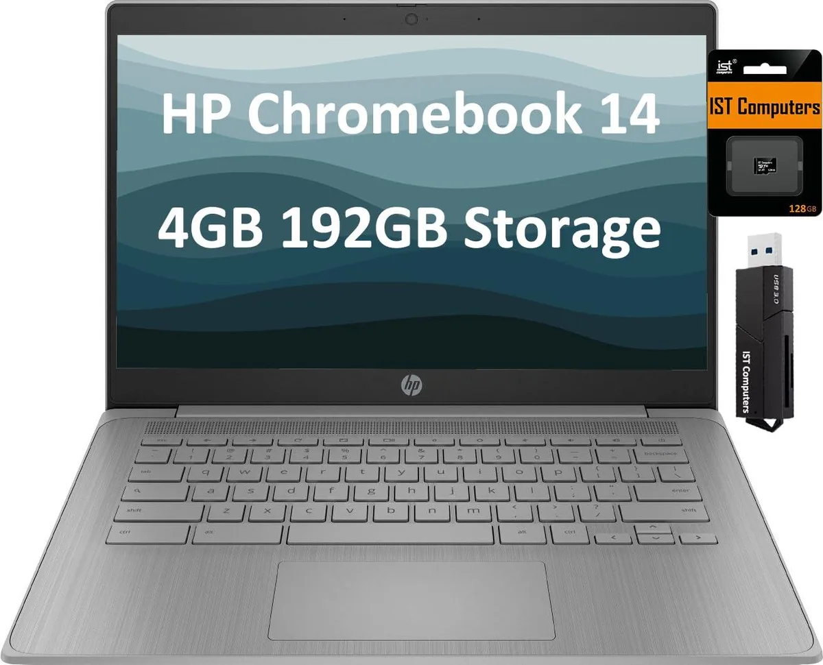 HP HP Chromebook 14a 14" HD Intel Celeron N4120 4GB 192GB (64GB eMMC + 128GB SD) Grey — product photo