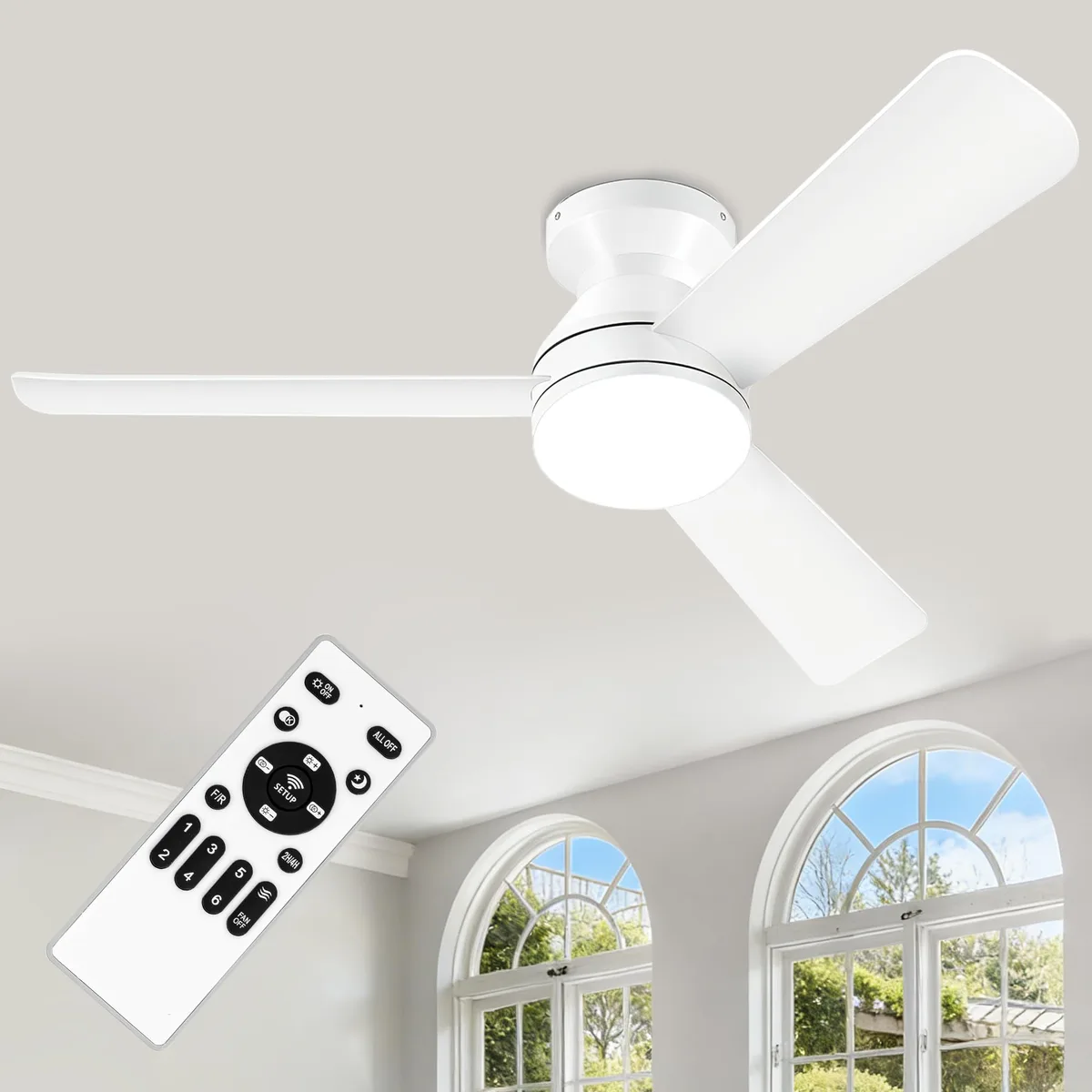  42IN 42 Inch Low Profile Ceiling Fan with Light and Remote Control, White — product photo