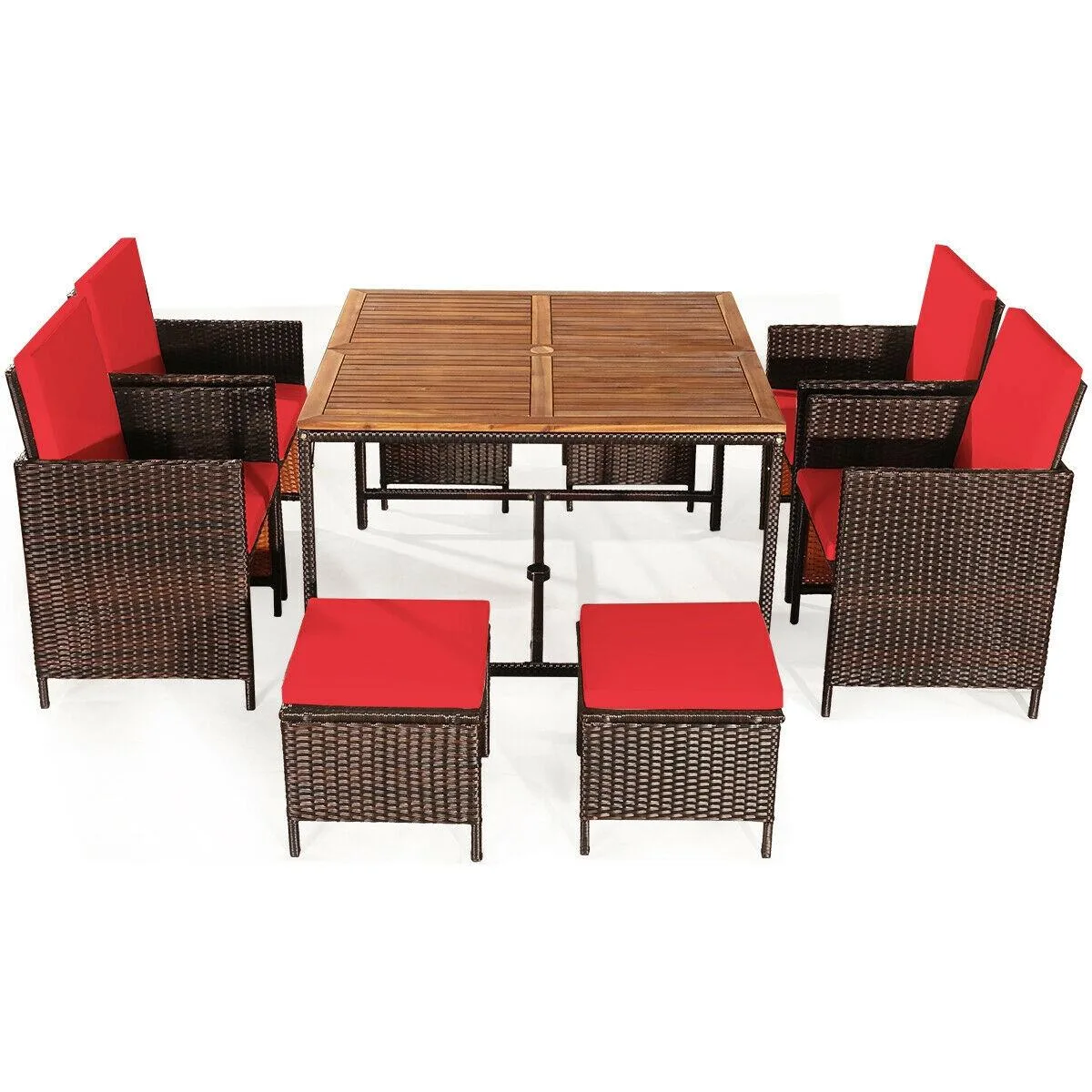 SlickBlue SlickBlue 9-Piece Patio Rattan Dining Set Red — product photo