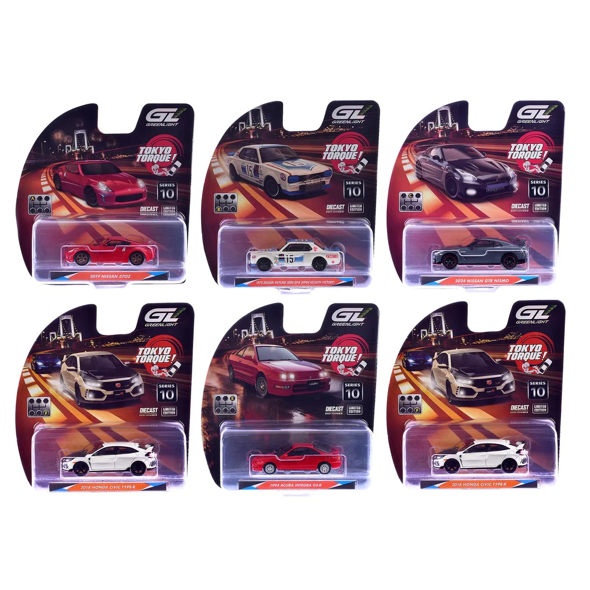 GREENLIGHT GREENLIGHT "Tokyo Torque" Series 10 Set of 6 1/64 Diecast Cars — product photo