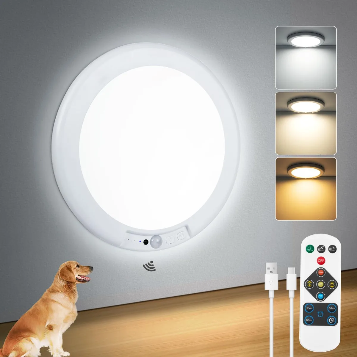 Round white plastic LED light 7.48 inches diameter 0.59 inches thick magnetic mount