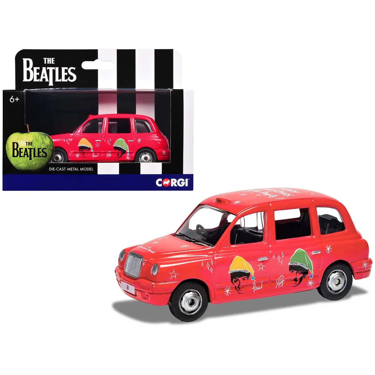 Corgi Corgi The Beatles London Taxi RHD "Christmas Taxi" Red with Graphics Diecast Model — product photo